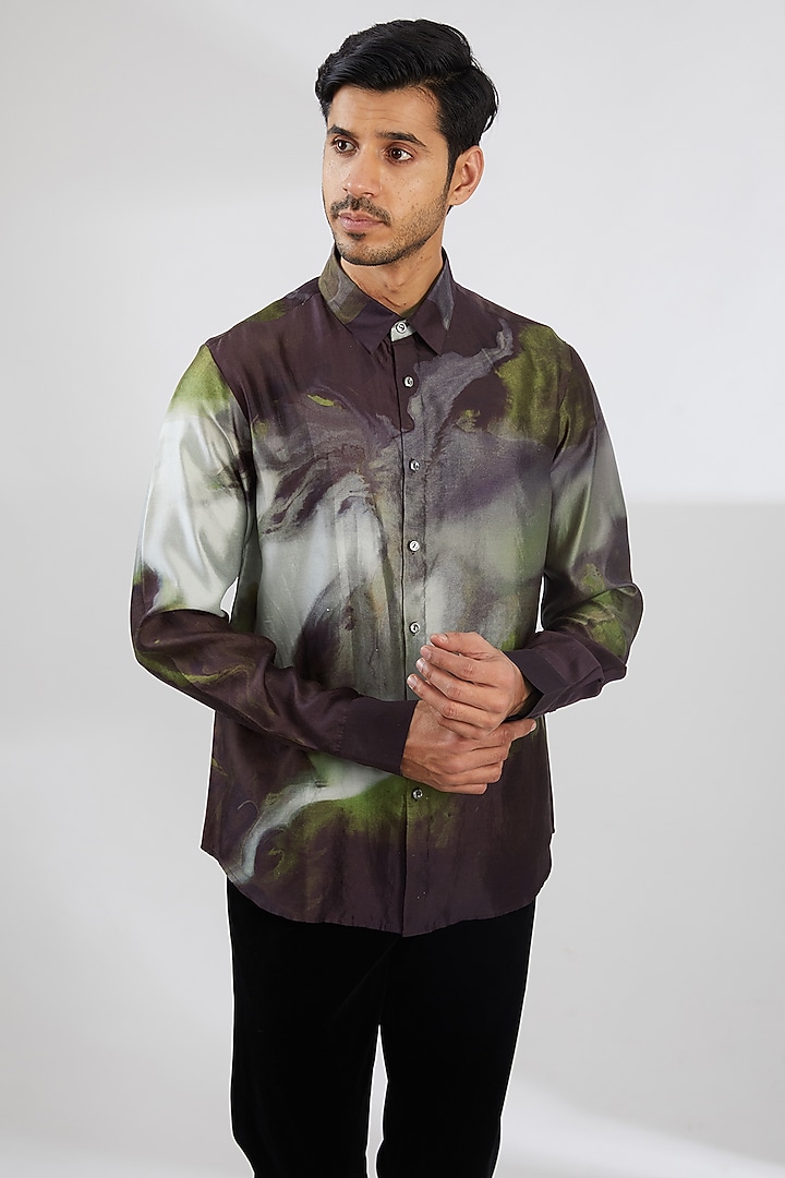 Black Silk Printed Wedding Shirt by Countrymade at Pernia's Pop Up Shop