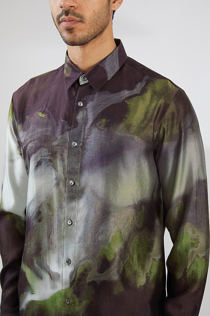 Black Silk Printed Wedding Shirt by Countrymade at Pernia's Pop Up Shop