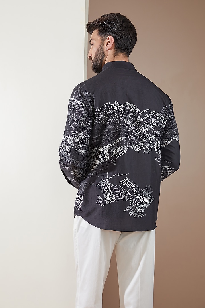 Black Silk Printed Wedding Shirt by Countrymade at Pernia's Pop Up Shop