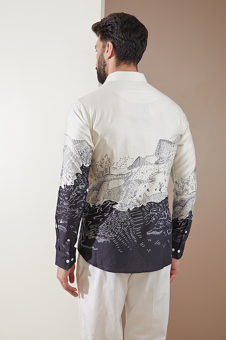 Ivory Silk Printed Wedding Shirt by Countrymade at Pernia's Pop Up Shop