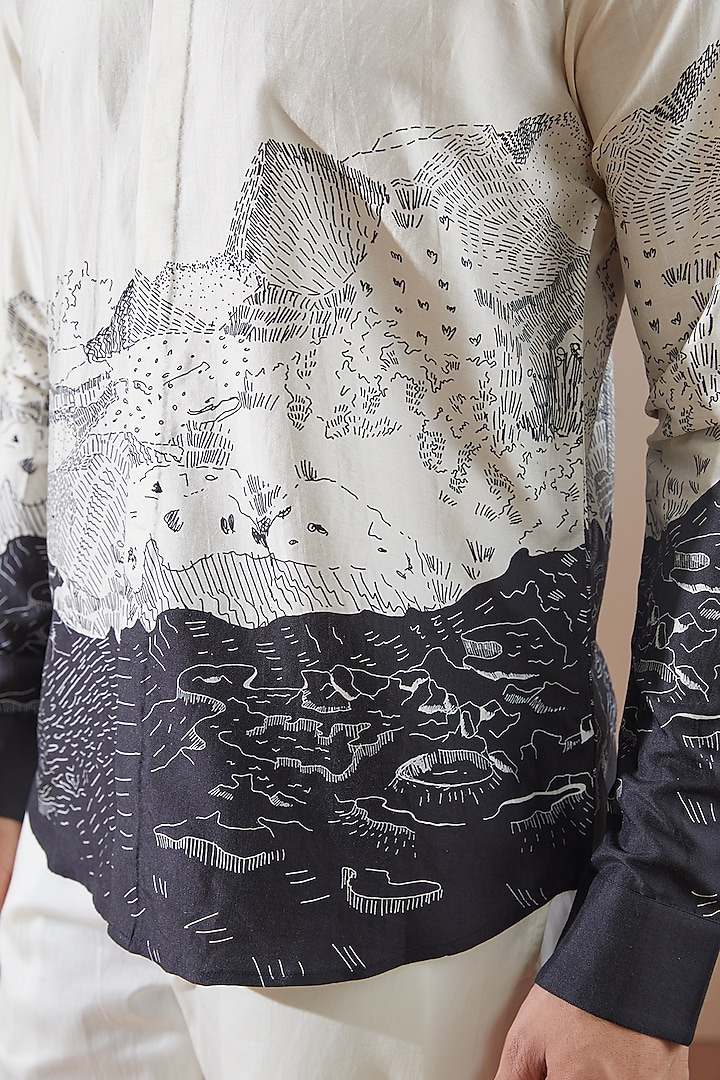 Ivory Silk Printed Wedding Shirt by Countrymade at Pernia's Pop Up Shop