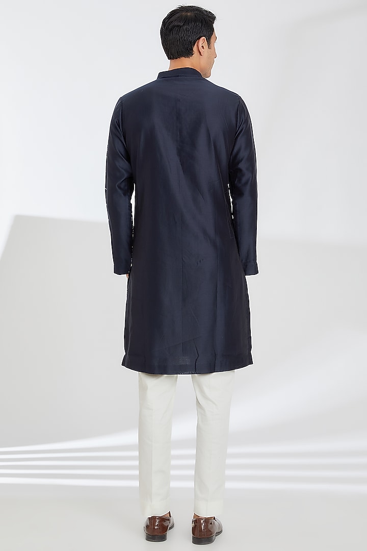 Navy Blue Chanderi Embroidered Kurta Set by Countrymade at Pernia's Pop Up Shop