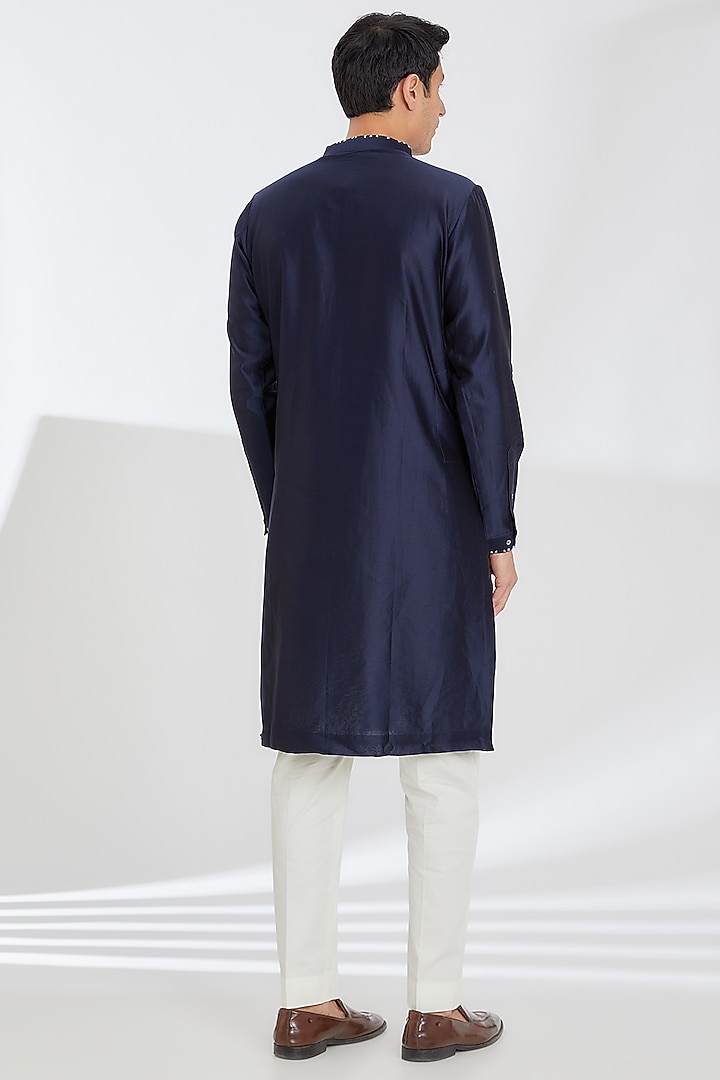 Navy Blue Chanderi Embroidered Kurta Set by Countrymade at Pernia's Pop Up Shop