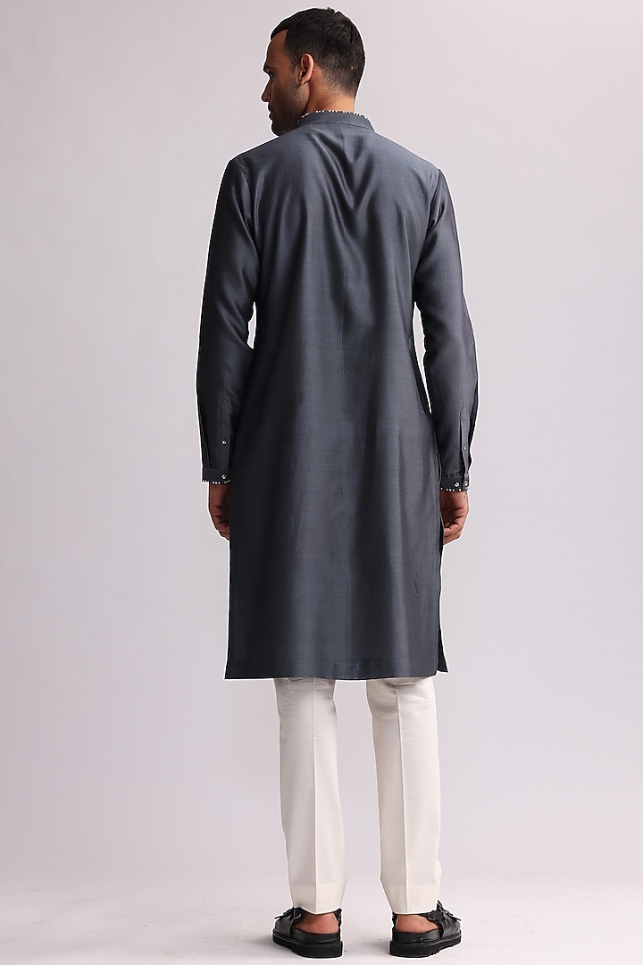Grey Chanderi Embroidered Kurta Set by Countrymade at Pernia's Pop Up Shop