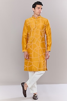 Yellow Chanderi Embroidered Kurta Set by Countrymade-POPULAR PRODUCTS AT STORE