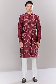 Red Chanderi Embroidered Kurta Set by Countrymade-POPULAR PRODUCTS AT STORE