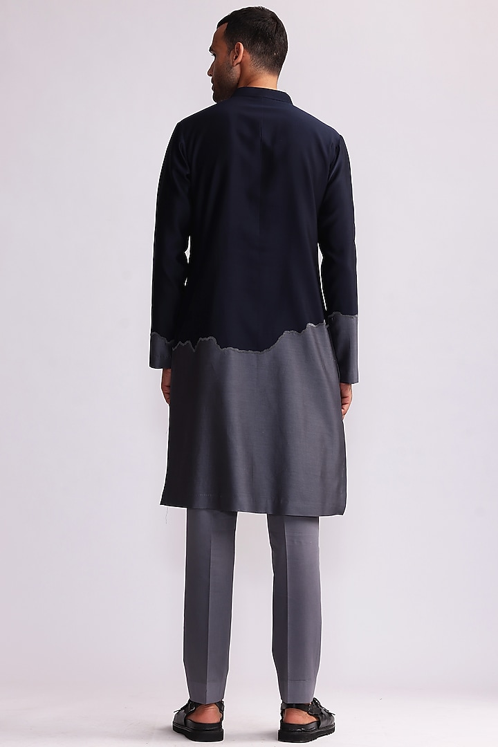 Navy Blue Chanderi Embroidered Half-n-Half Kurta Set by Countrymade at Pernia's Pop Up Shop