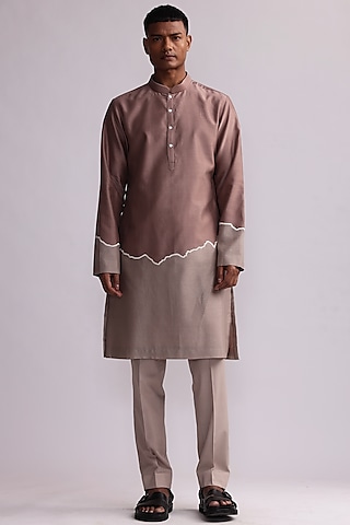 Sandstone Chanderi Embroidered Half-n-Half Kurta Set by Countrymade