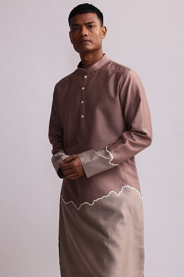 Sandstone Chanderi Embroidered Half-n-Half Kurta Set by Countrymade at Pernia's Pop Up Shop