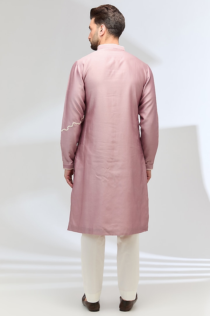Old Rose Chanderi Embroidered Kurta Set by Countrymade at Pernia's Pop Up Shop