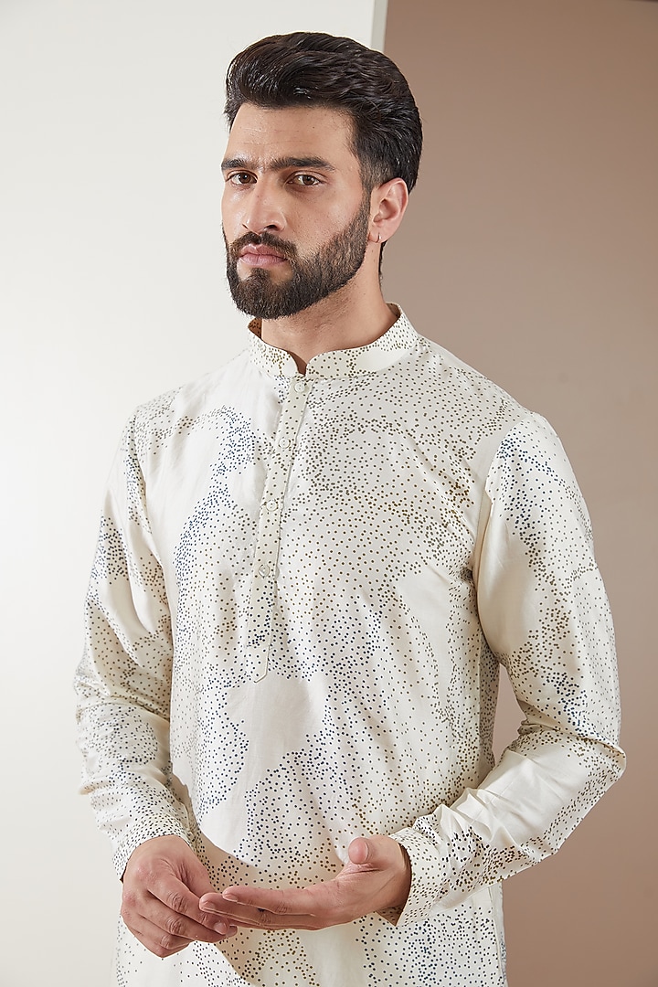 Ivory Silk Printed Kurta by Countrymade at Pernia's Pop Up Shop