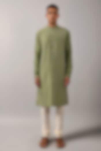 Sage Green Chanderi Hand Embroidered Chevron Kurta Set by Countrymade at Pernia's Pop Up Shop