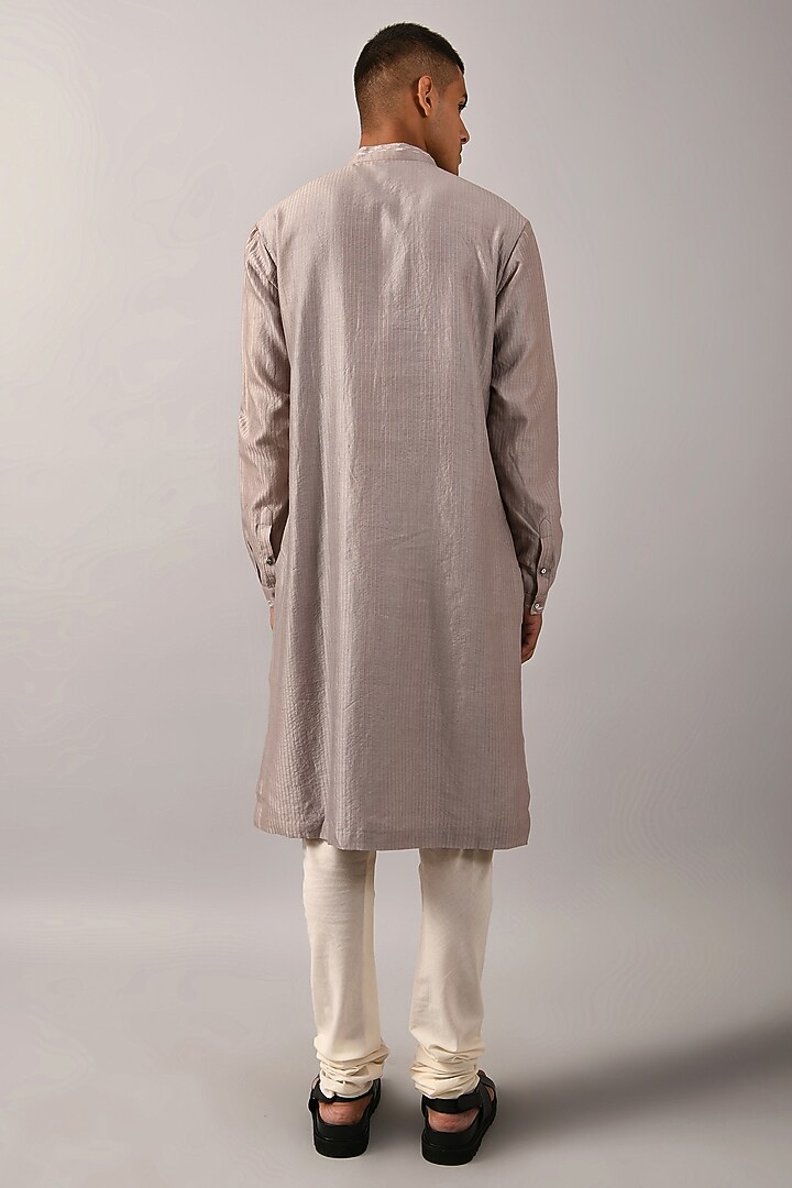 Grey Chanderi Hand Embroidered Kurta Set by Countrymade at Pernia's Pop Up Shop