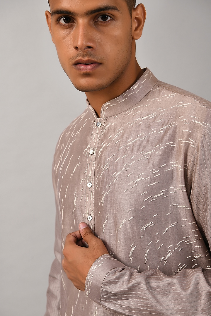 Grey Chanderi Hand Embroidered Kurta Set by Countrymade at Pernia's Pop Up Shop