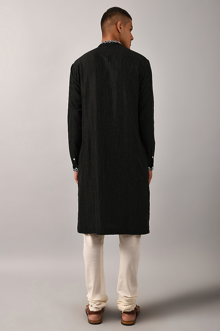 Black Chanderi Hand Embroidered Kurta Set by Countrymade at Pernia's Pop Up Shop