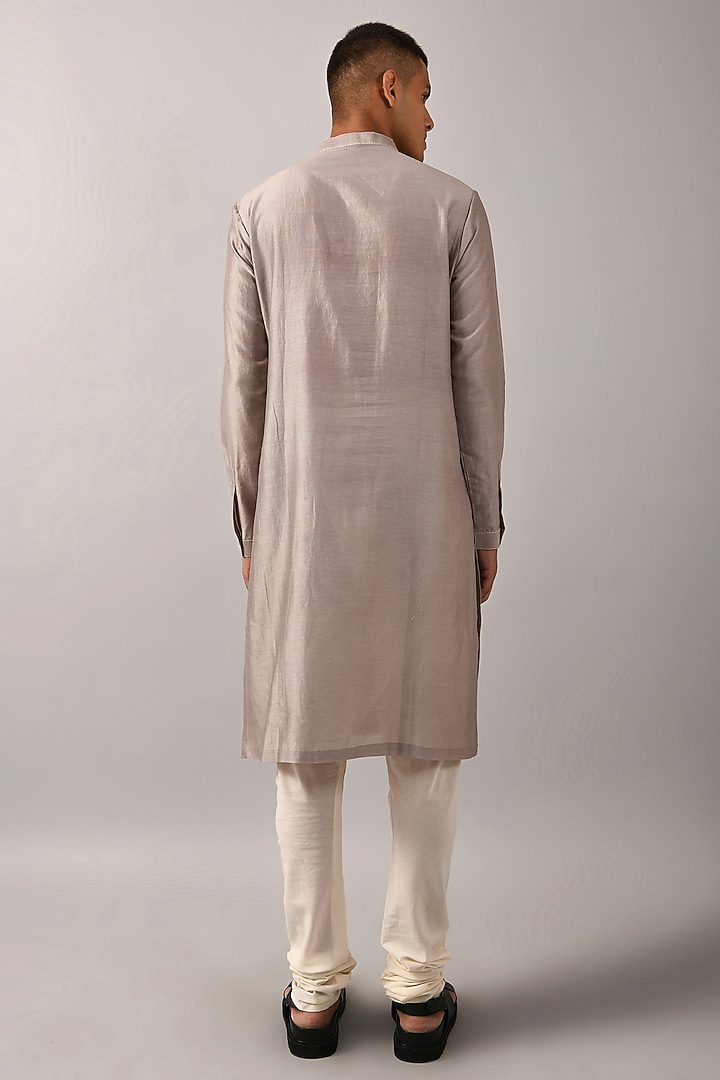 Grey Chanderi Hand Embroidered Kurta Set by Countrymade at Pernia's Pop Up Shop