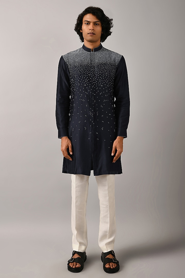Navy Blue Embroidered Kurta by Countrymade