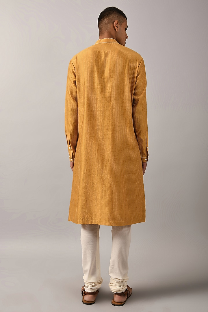 Mustard Chanderi Hand Embroidered Kurta Set by Countrymade at Pernia's Pop Up Shop