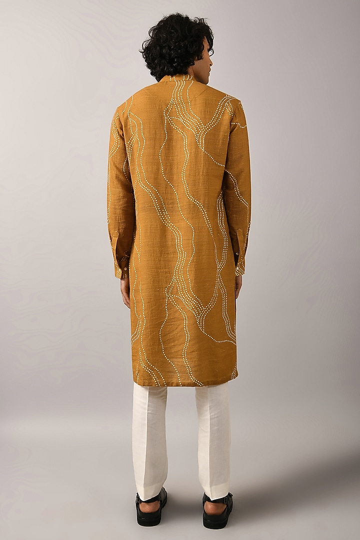 Mustard Khadi Cotton Printed Kurta by Countrymade at Pernia's Pop Up Shop