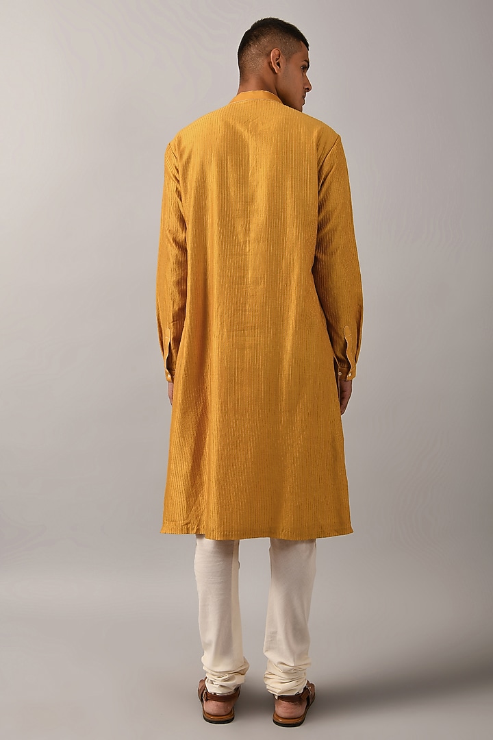 Mustard Chanderi Hand Embroidered Kurta Set by Countrymade at Pernia's Pop Up Shop