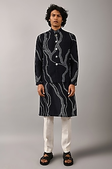 Midnight Blue Printed Bundi Jacket by Countrymade-POPULAR PRODUCTS AT STORE