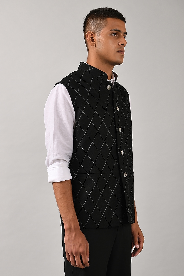 Black Linen Bundi Jacket by Countrymade at Pernia's Pop Up Shop
