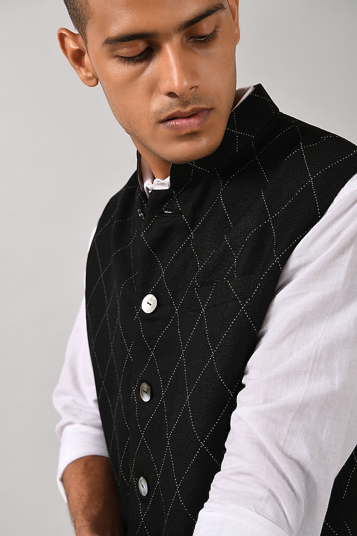 Black Linen Bundi Jacket by Countrymade at Pernia's Pop Up Shop