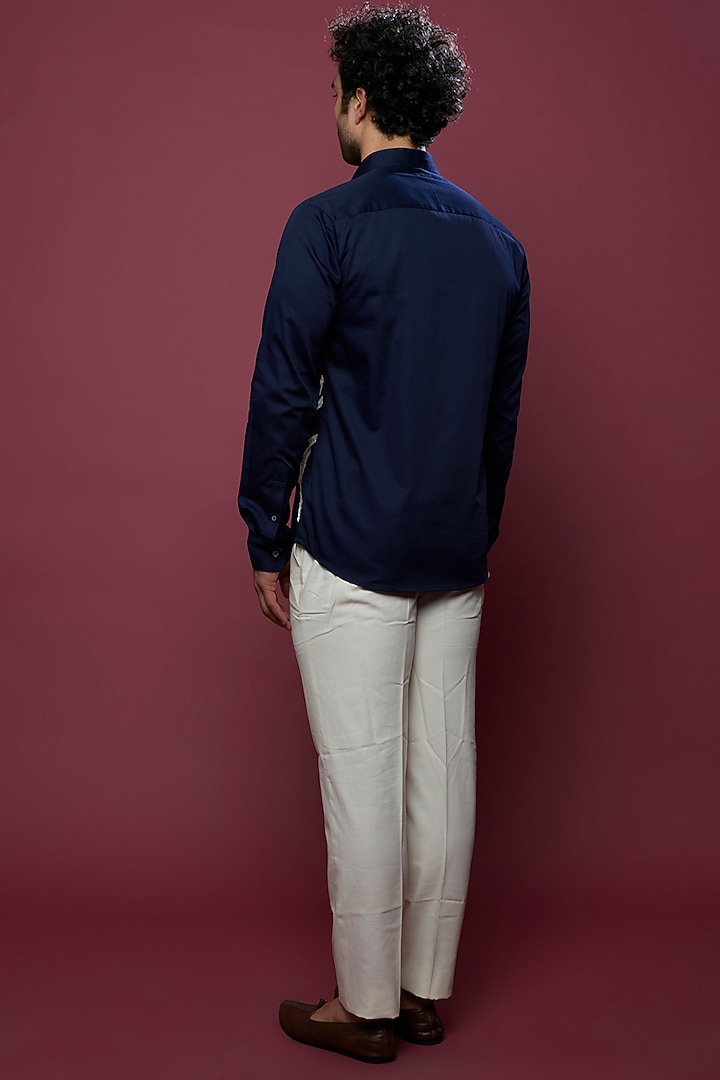 Blue Linen Embroidered Party Wear Shirt by Countrymade at Pernia's Pop Up Shop