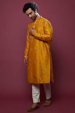 Mustard Chanderi Patch Work Kurta Set by Countrymade
