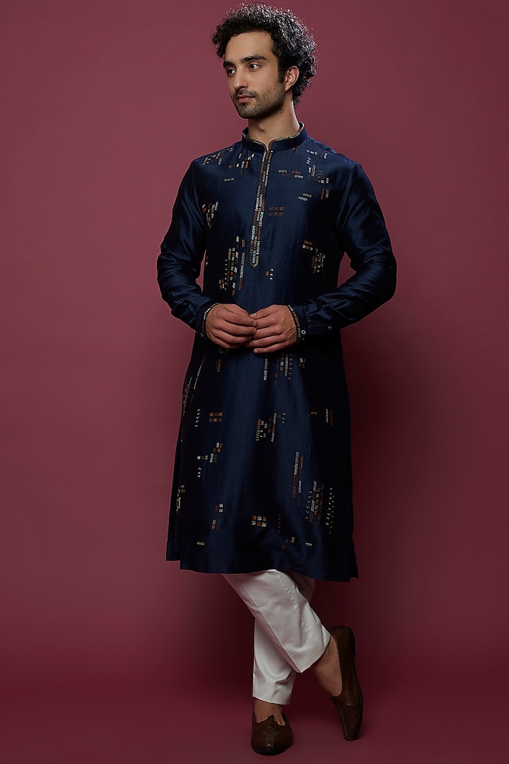 Navy Blue Embroidered Kurta Set by Countrymade