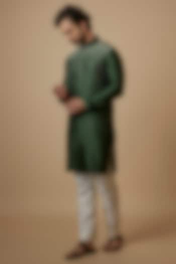 Green Chanderi Silk Thread Embroidered Kurta by Countrymade