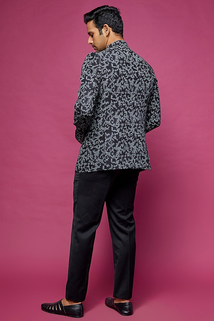 Black Linen Cotton Block Printed Wedding Bandhgala Set by Countrymade at Pernia's Pop Up Shop
