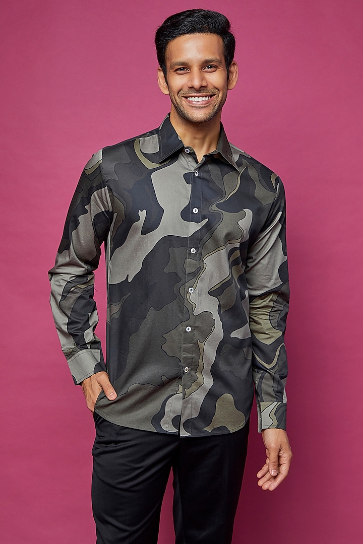 Multi-Colored Cotton Satin Printed Shirt by Countrymade