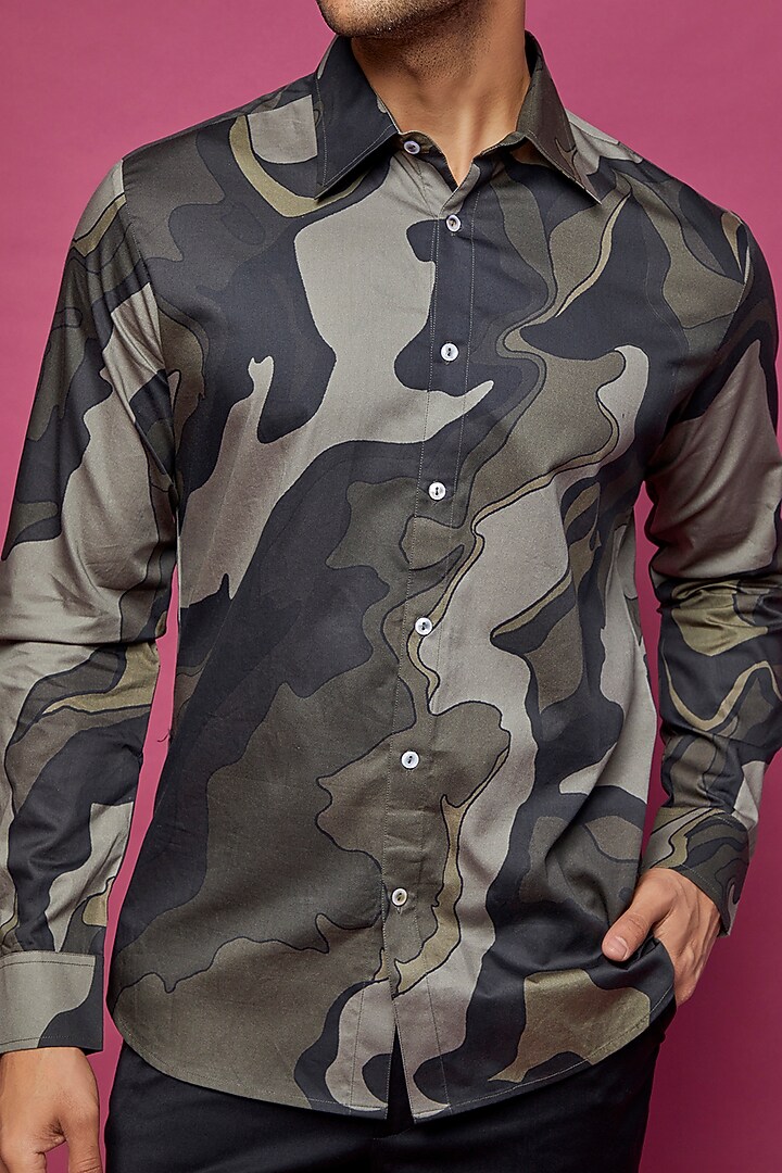 Multi-Colored Cotton Satin Printed Party Wear Shirt by Countrymade at Pernia's Pop Up Shop