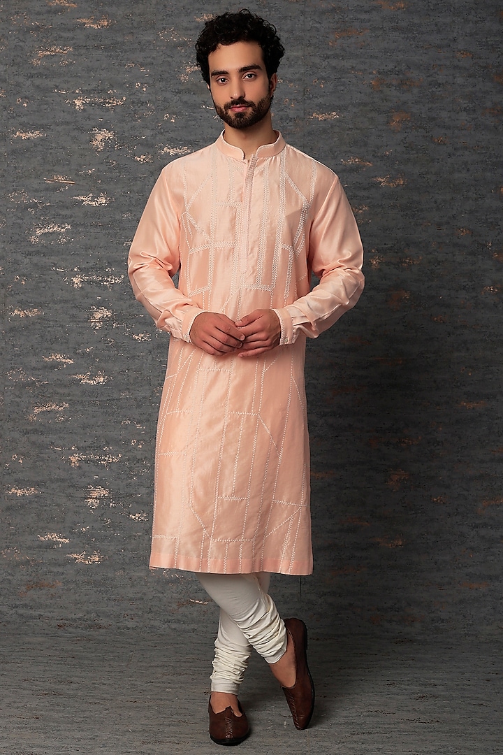 Blush Pink Embroidered Kurta Set by Countrymade