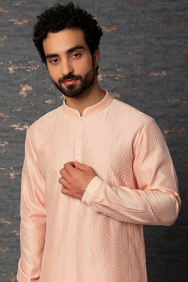 Blush Pink Cotton Silk Hand Embroidered Kurta Set by Countrymade at Pernia's Pop Up Shop