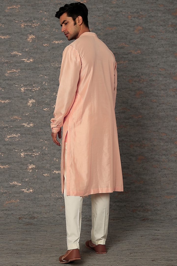 Blush Pink Cotton Silk Chevron Printed Kurta Set by Countrymade at Pernia's Pop Up Shop