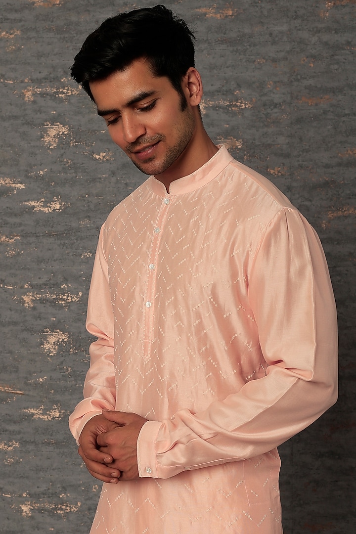 Blush Pink Cotton Silk Chevron Printed Kurta Set by Countrymade at Pernia's Pop Up Shop