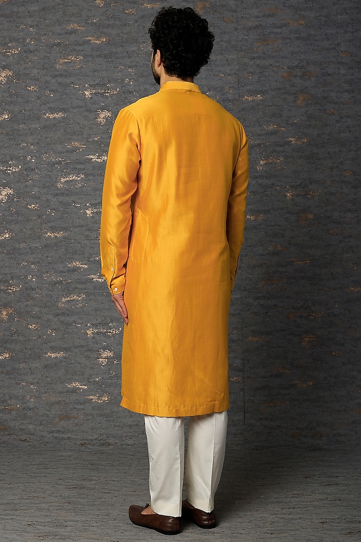 Mustard Cotton Silk Zardosi Embroidered Kurta Set by Countrymade at Pernia's Pop Up Shop