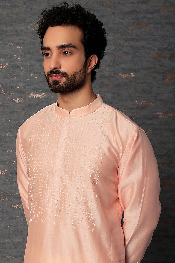 Blush Pink Cotton Silk Zardosi Embroidered Kurta Set by Countrymade at Pernia's Pop Up Shop