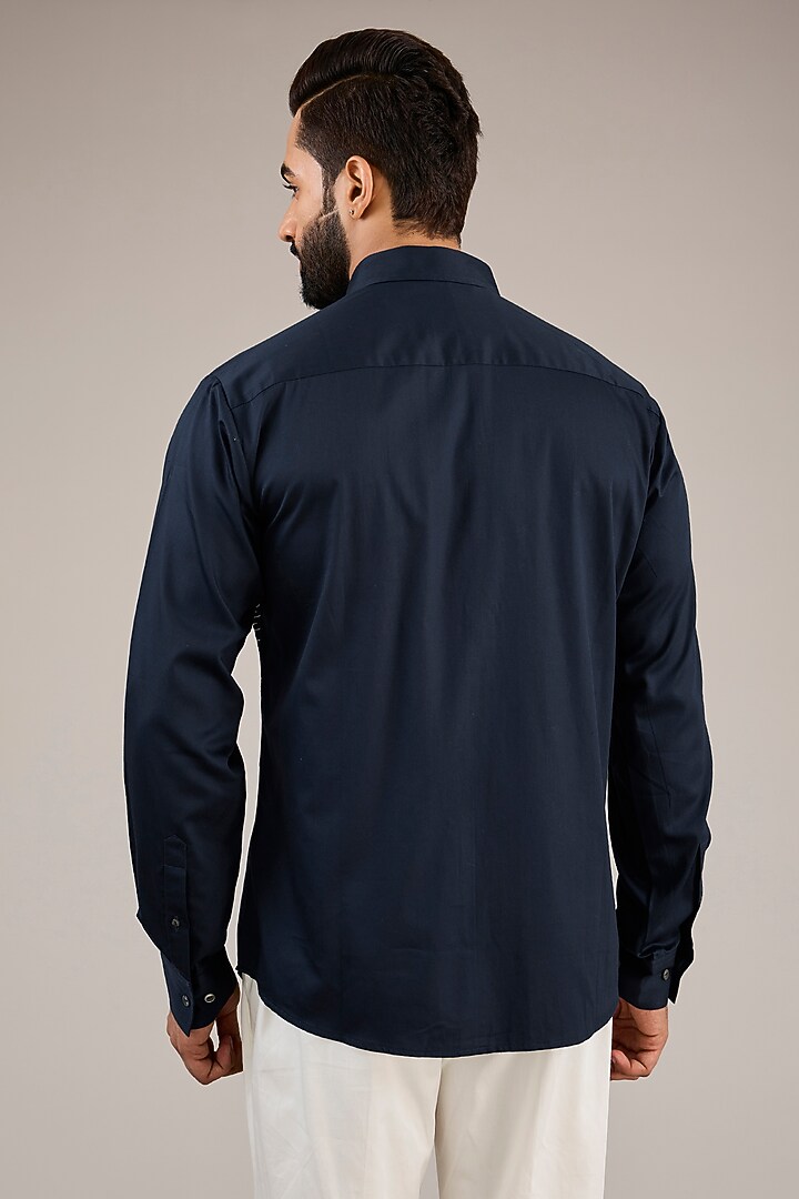 Navy Selvedge Denim Hand Embroidered Wedding Shirt by Countrymade at Pernia's Pop Up Shop