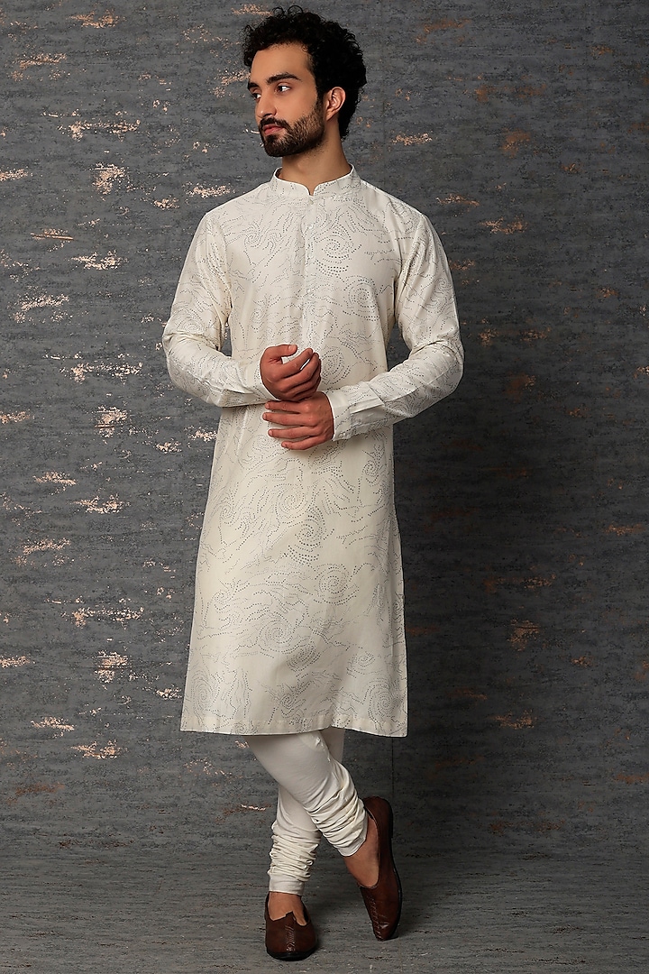 White Printed Kurta Set by Countrymade