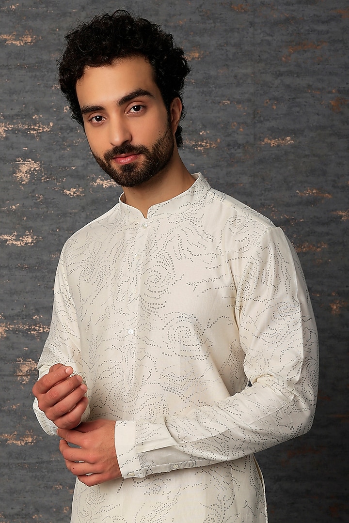 White Chanderi Printed Kurta Set by Countrymade at Pernia's Pop Up Shop