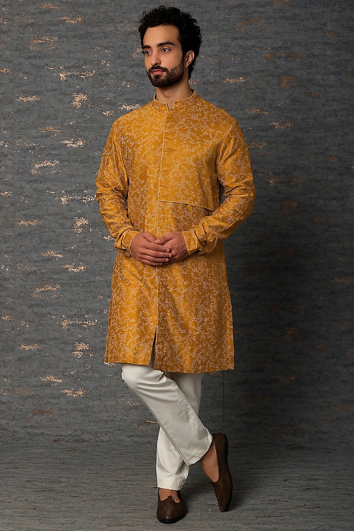 Yellow Embroidered Kurta Set by Countrymade