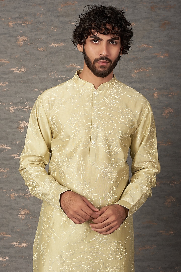 Mint Green Chanderi Printed Kurta Set by Countrymade at Pernia's Pop Up Shop