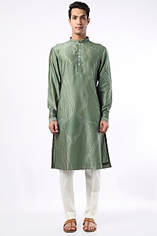 Greyish Blue Cotton Silk Kurta Set by Countrymade-POPULAR PRODUCTS AT STORE