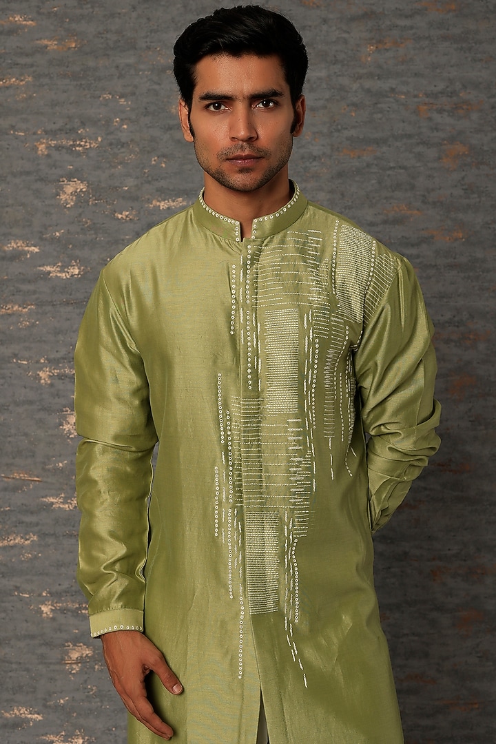 Light Green Chanderi Kurta Set by Countrymade at Pernia's Pop Up Shop