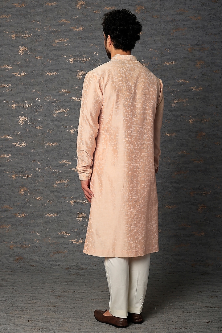 Pink Chanderi Block Printed & Embroidered Kurta Set by Countrymade at Pernia's Pop Up Shop