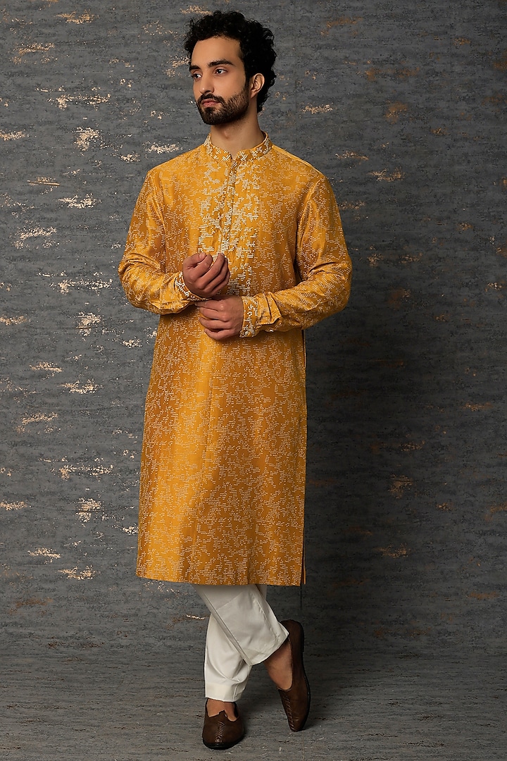 Mustard Embroidered Kurta Set by Countrymade