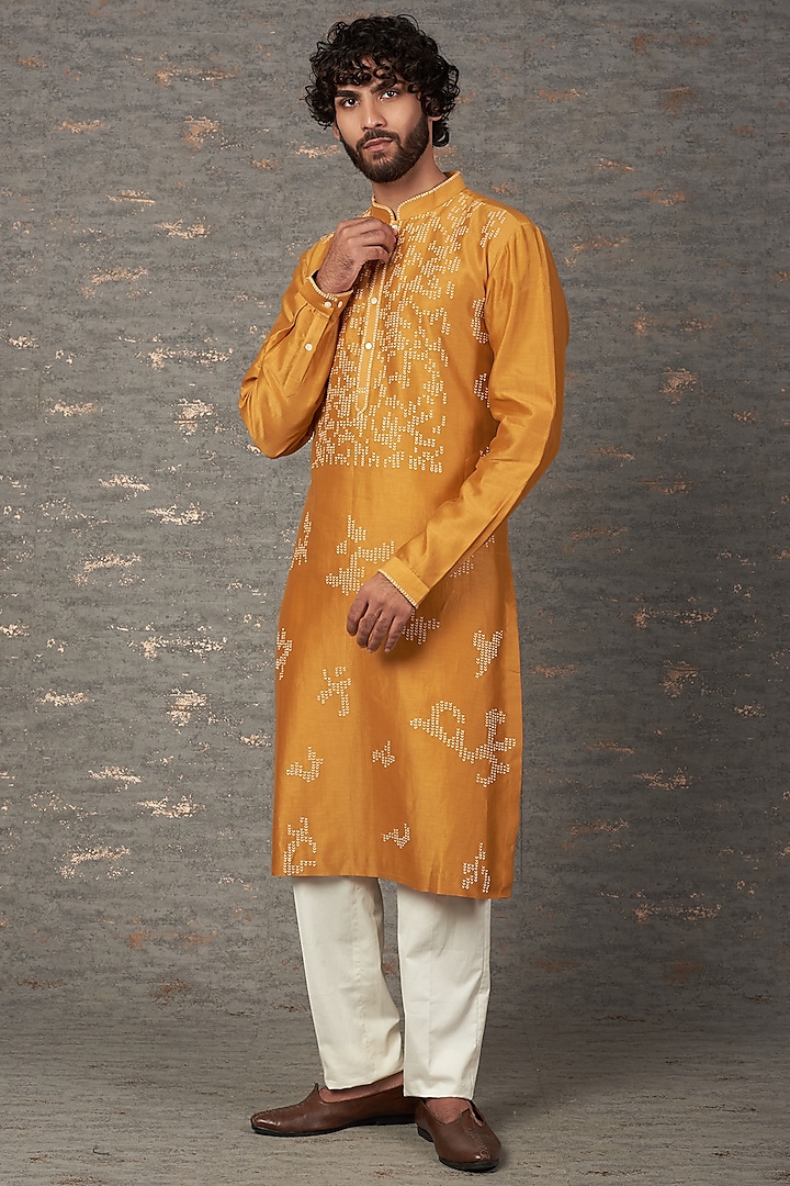 Yellow Embroidered Kurta Set by Countrymade